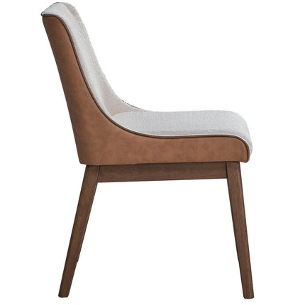 Set of Two White and Brown Velvet Dining Side Chairs