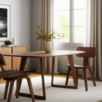 Set of Two Oak and Brown Solid Wood Open Back Dining Side Chairs