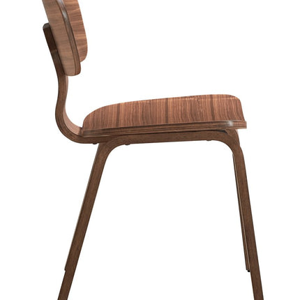 Set of Two Oak and Brown Solid Wood Open Back Dining Side Chairs