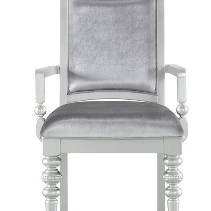 Set of Two Platinum Fabric Dining Arm Chairs