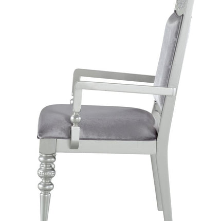 Set of Two Platinum Fabric Dining Arm Chairs