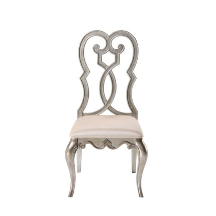 Set of Two Ivory and Champagne Upholstered Velvet And Solid Wood Dining Side Chairs