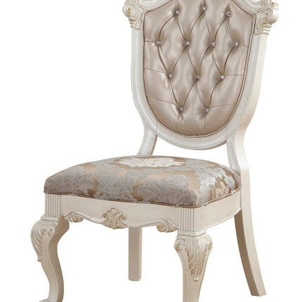 Set of Two Tufted Rose Gold and Pearl Upholstered Faux Leather And Solid Wood Dining Side Chairs