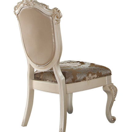 Set of Two Tufted Rose Gold and Pearl Upholstered Faux Leather And Solid Wood Dining Side Chairs