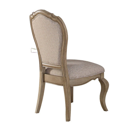 Set of Two Tufted Beige and Taupe Upholstered Fabric And Solid Wood Dining Side Chairs