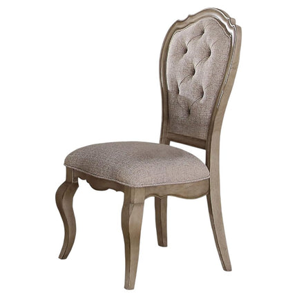 Set of Two Tufted Beige and Taupe Upholstered Fabric And Solid Wood Dining Side Chairs