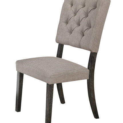 Set of Two Tufted Gray Upholstered Linen And Solid Wood Open Back Dining Side Chairs