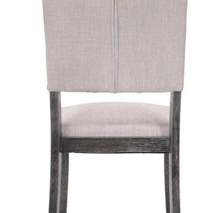 Set of Two Tufted Gray Upholstered Linen And Solid Wood Open Back Dining Side Chairs