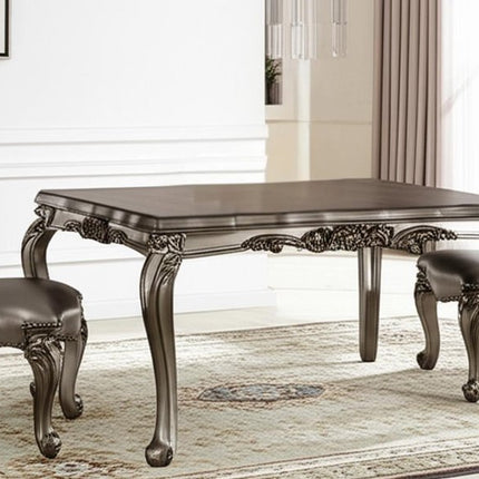 Set of Two Silver and Platinum Upholstered Faux Leather And Solid Wood King Louis Back Dining Side Chairs