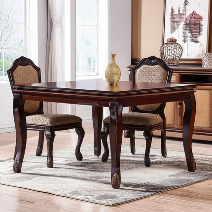 Set of Two Tan and Espresso Fabric Dining Side Chairs