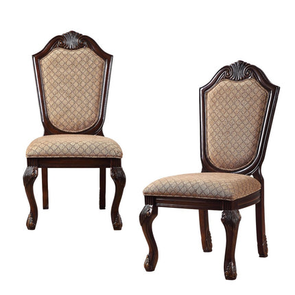 Set of Two Tan and Espresso Fabric Dining Side Chairs