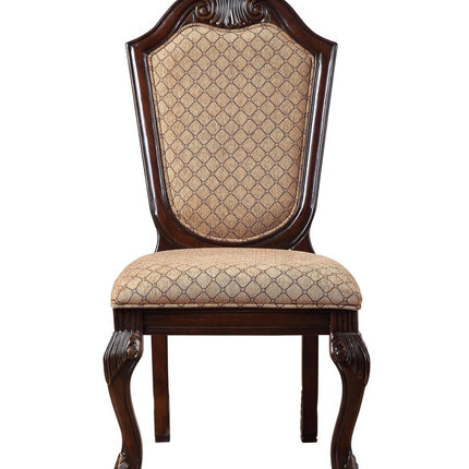 Set of Two Tan and Espresso Fabric Dining Side Chairs