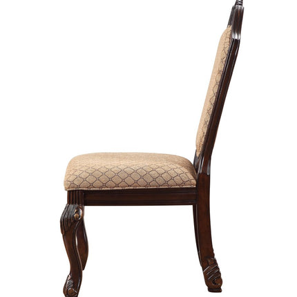 Set of Two Tan and Espresso Fabric Dining Side Chairs