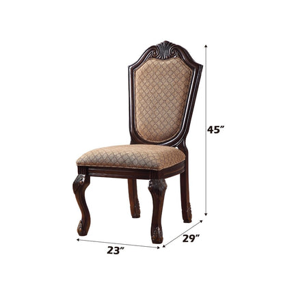 Set of Two Tan and Espresso Fabric Dining Side Chairs