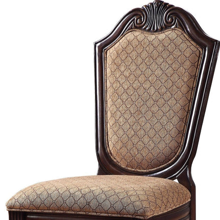 Set of Two Tan and Espresso Fabric Dining Side Chairs