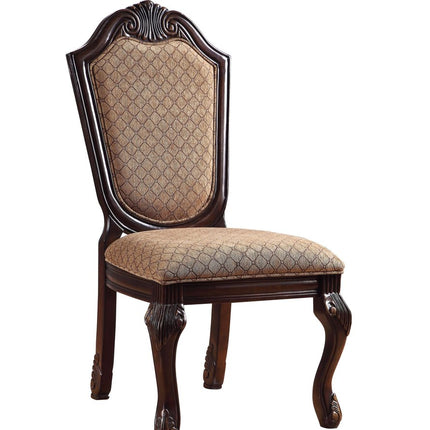 Set of Two Tan and Espresso Fabric Dining Side Chairs