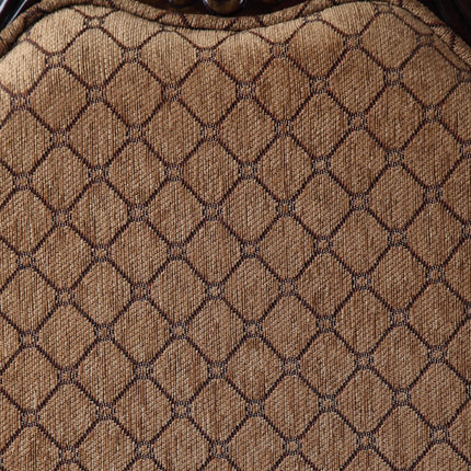 Set of Two Tan and Espresso Fabric Dining Arm Chairs