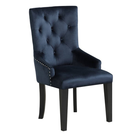 Tufted Dark Blue and Black Upholstered Velvet Dining Parsons Chair