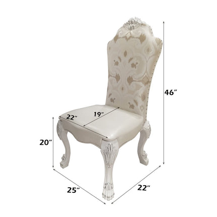 Set of Two White Tufted Fabric Dining Side Chairs