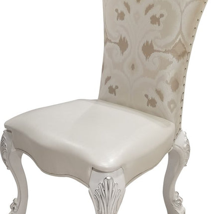 Set of Two White Tufted Fabric Dining Side Chairs