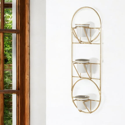 Gold And White Metal 10 Ounce Oval Wall Planter