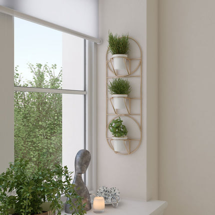 Gold And White Metal 10 Ounce Oval Wall Planter