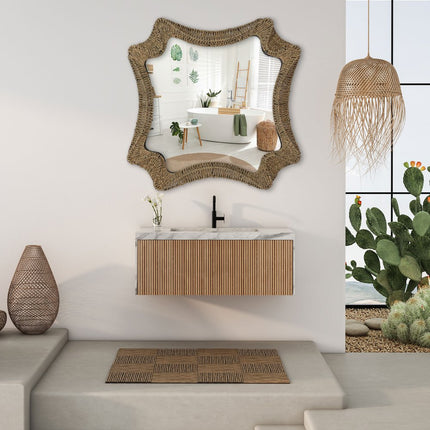 38" Brown Abstract Floating Rope Framed Accent Mirror