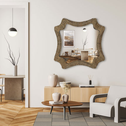 38" Brown Abstract Floating Rope Framed Accent Mirror