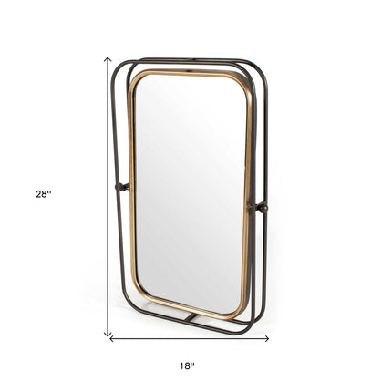 28" Black And Gold Metal Tilting Accent Mirror