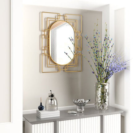 36" Gold Metal Geometric Oval Accent Mirror