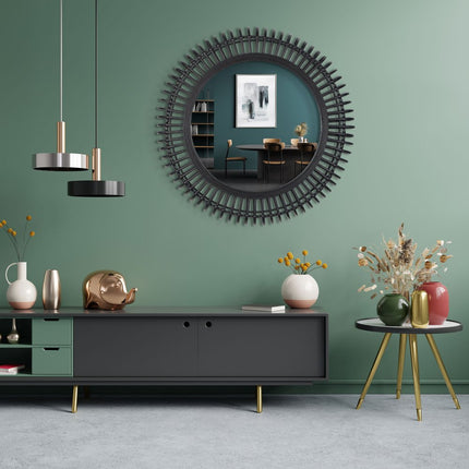 31" Black Bamboo Pierced Round Accent Mirror