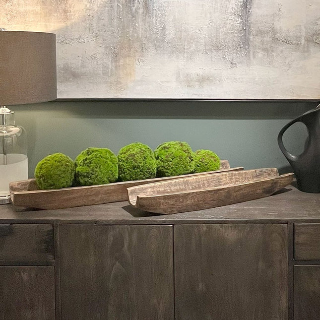 Set of Two Dark Brown Solid Wood Boat Vanity Trays