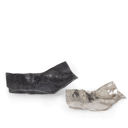 Set of Two Gray And Silver Metal Vanity Tray
