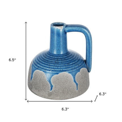 7" Blue And Gray Ceramic Urn Jug Vase