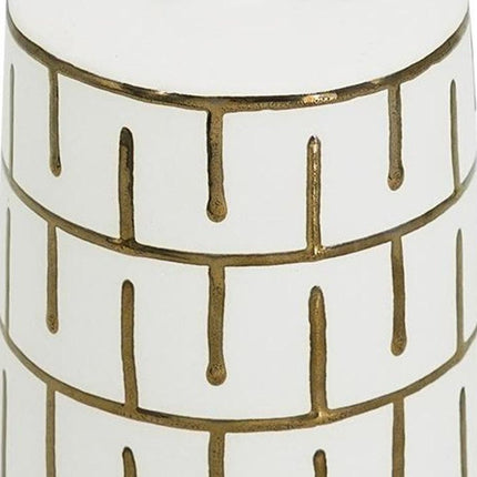 9" Ivory And Gold Geometric Round Ceramic Table Vase