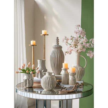 12" Sage And Gray Round Ceramic Table Vase