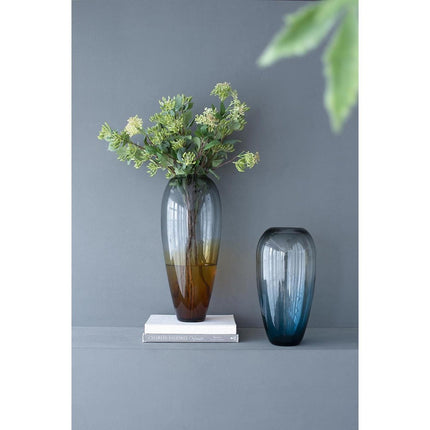 19" Clear And Brown Ombre Glass Table Vase