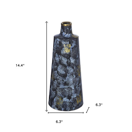 14" Blue And Gold Abstract Bud Glass Table Vase