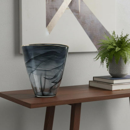 9" Charcoal Abstract Swirl Art Glass Table Vase