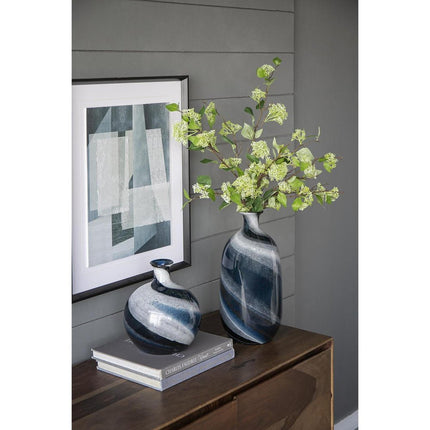 9" Blue And White Bud Glass Table Vase