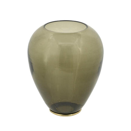 14" Dark Green And Gold Glass And Metal Round Ginger Jar