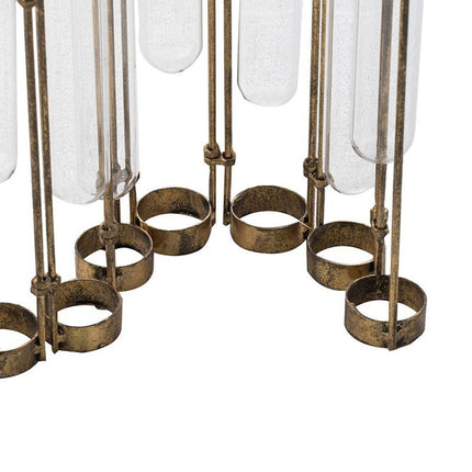 17" Bronze And Clear Enameled Cast Iron And Glass Nine Bloom Table Vase