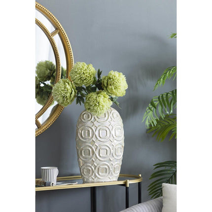 16" Cream Geometric Ceramic Bud Table Vase