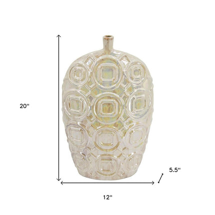 20" Cream Geometric Ceramic Bud Table Vase