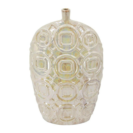 20" Cream Geometric Ceramic Bud Table Vase