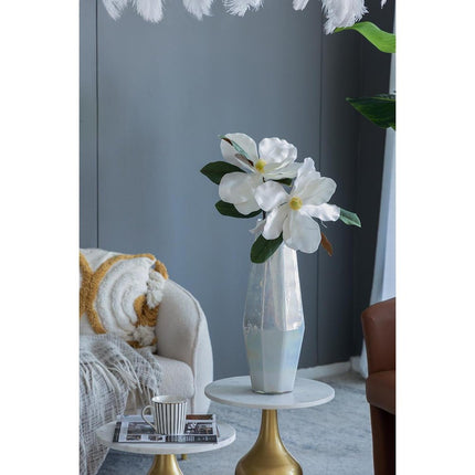20" Blue And Opal Glass Cylinder Table Vase