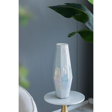 20" Blue And Opal Glass Cylinder Table Vase