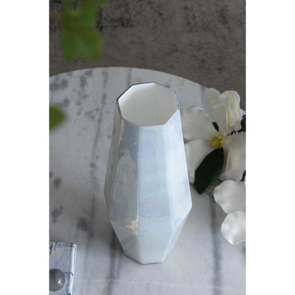 20" Blue And Opal Glass Cylinder Table Vase