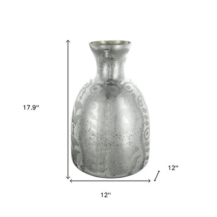 18" Antiqued Silver Floral Glass Table Vase