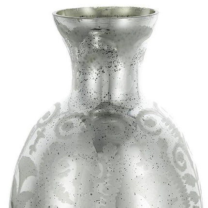 18" Antiqued Silver Floral Glass Table Vase